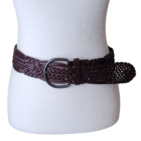 Dark Brown Leather Woven Braided Wide Western Rockabilly Belt NEW - Picture 3 of 12